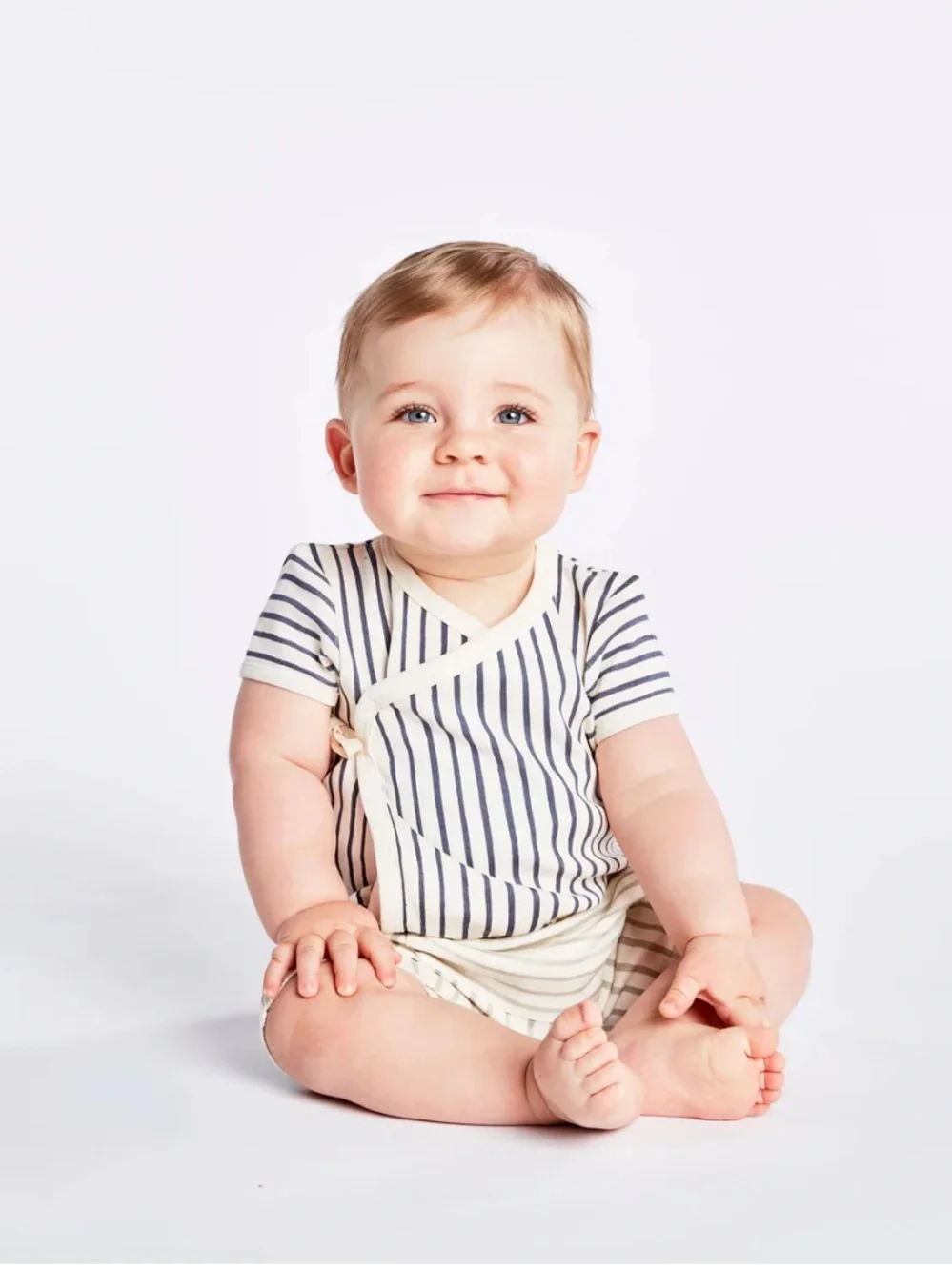 Pehr Organic Cotton Navy Stripe Wrap-Front Baby Onesie 3-6 Months